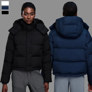 เสื้อแจ็คเก็ตผู้ชายผ้าแคนวาสคุณภาพสูง ทรงพัฟเฟอร์ คอตั้ง มีโลโก้ด้านหน้า มีฮู้ด กันน้ำ เหมาะสำหรับฤดูหนาว สไตล์ลำลอง - Product Image 1