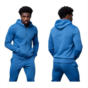 Trajes de chándal de rizo francés de algodón 100% de alta calidad al por mayor conjunto de impresión de pantalla con capucha y cremallera personalizable logotipo personalizado para hombres - Product Image 1