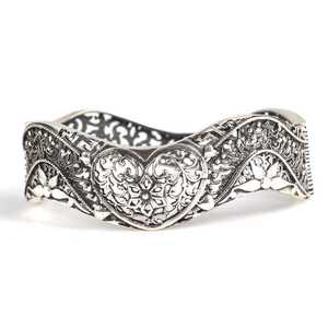 Heart Shaped Tibetan Silver Black Fashionable <b>Bangle</b> <b>Bracelet</b> for Women - Product Image 2
