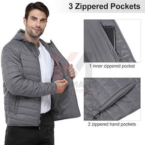 Veste matelassée pour hommes avec capuche Manteau d'hiver léger et compressible avec tissu résistant à l'eau et fermeture éclair Garage Bulk Custom - Product Image 3