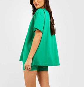 OEM/ODM Wholesale 100% Pure Cotton Womens Two-Piece Shorts Set Summer Fashionable breathable Activewear Short Set for women's - Product Image 2