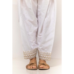 Shalwar de Seda Cruda Teñida de Blanco con Bordado TR-24-29, Decoración Elegante con Bordado - Product Image 2