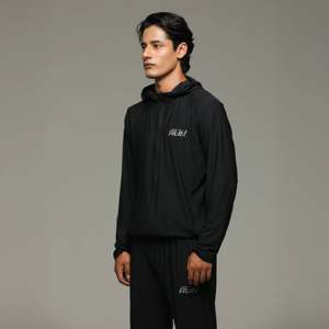 Veste coupe-vent technique pour homme, à capuche, en nylon micro-à rayures, noir 111903 - Product Image 2