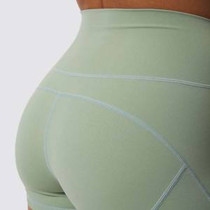 Pantalones cortos de compresión con logotipo personalizado para gimnasio, pantalones cortos de Yoga de cintura alta, pantalones cortos de yoga tejidos para mujer - Product Image 4