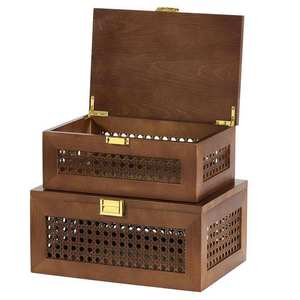 Rattan Wood Storage <b>Boxes</b> Solid Wood Baskets Box with Lid <b>Keepsake</b> Memory Jewelry Box - Product Image 1