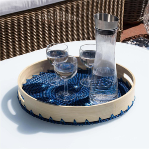 ถาดไม้ไผ่ตกแต่งรวมกับหญ้าทะเลทรงกลมวัสดุธรรมชาติที่ทนทานทำจากเวียดนามขายส่ง - Product Image 5