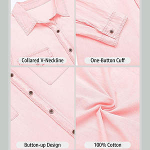 Camisa Vaquera para Mujer, Transpirable, Manga Larga, Bolsillo en el Pecho, Cuello Camisero, Puños con Botones, Estilo Casual - Product Image 5