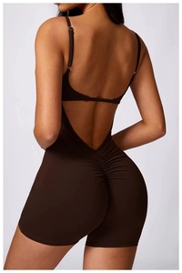 Combinaison de yoga sexy pour femme, taille haute, dos nu, col rond, sans manches, côtelée, coupe ajustée, écologique et respirante - Product Image 4