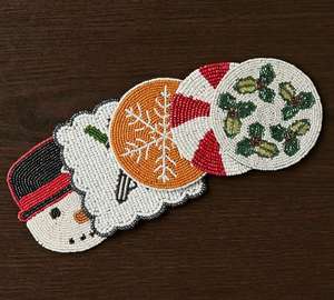 Juego de posavasos con cuentas de cristal MD Handicrafts, 4 Uds., posavasos en forma para bebidas, decoración de mesa de café, manualidades bordadas, costura - Product Image 4