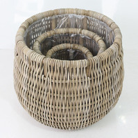 Panier en rotin 064329, design flexible multi-tailles, écologique, gris, lot de 3