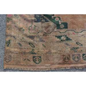 4ft วินเทจ7in x 12ft พรม9in ตุรกีทอสีเบจสีเขียวแบนลายปะต่อแบบคลาสสิกยางขนสัตว์สำหรับตกแต่งห้องนั่งเล่น - Product Image 3