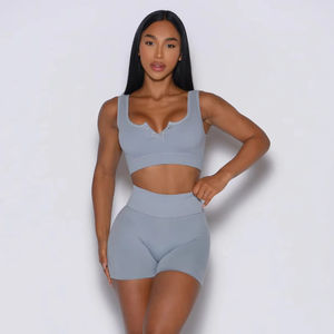 ชุดกางเกงขาสั้นคาร์บอน2ชิ้นสำหรับผู้หญิงชุดบราออกกำลังกายระบายอากาศได้ดีชุดออกกำลังกายเล่นยิมโลโก้ได้ตามต้องการ - Product Image 1