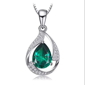Collar con Colgante de Diamante Cultivado en Laboratorio con Corte de Pera Verde Real, Chapado en Plata 925, Cadena de Eslabones Cubanos, Estilo Hip Hop, Regalo para Mujer - Product Image 1
