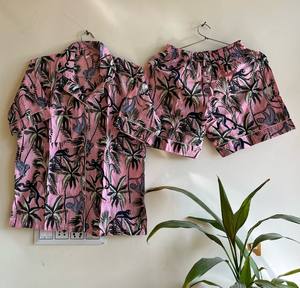 Conjunto de pijama de algodón orgánico rosa para mujer, pantalones cortos transpirables de talla grande, estampado de mono Sexy, ropa de dormir con estampado Digital, ropa suave para el hogar - Product Image 1