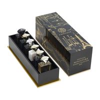 Emballage luxueux pour flacons de parfum en verre, forme rectangulaire, vaporisateur estampé or, diffuseur à bâtonnets scellé dans une boîte rigide haut et bas.