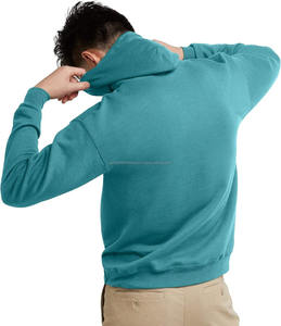 Sweat à capuche en molleton doux surdimensionné pour homme, chaud pour l'hiver, avec poche, logo personnalisé, uni, teinture unie, streetwear décontracté - Product Image 4