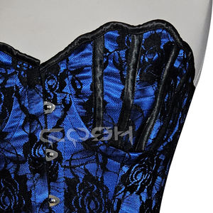 Corset Overbust Gothique Burlesque en Satin Bleu et Résille Noire avec Baleines en Acier, Vêtement de Mode pour Courbes, Fournisseur - Product Image 3