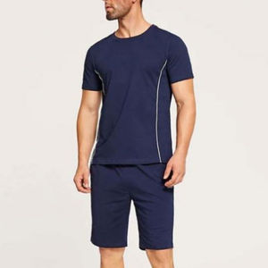 Extérieur grande taille hommes logo personnalisé fait Sport vêtements costume été couleur unie homme deux pièces vêtements coton T-shirt ensembles courts - Product Image 2