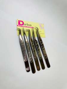 Pinzas para pestañas de acero inoxidable con logotipo personalizado Dorlon, pinzas para pestañas de calidad sostenible de Color personalizado - Product Image 3