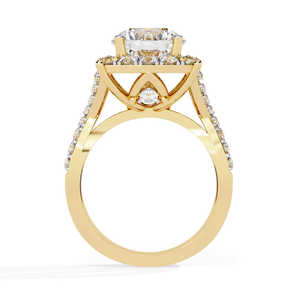 Bague élégante en or 14 carats avec halo de diamants ronds brillants de laboratoire pour femmes, cadeau de fiançailles, de mariage ou d'anniversaire - Product Image 4