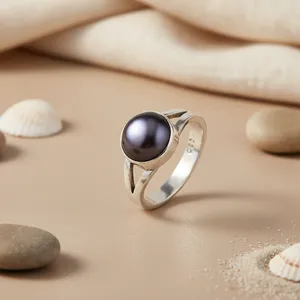 Bague géométrique vintage en argent 925 avec perle violette pour femme, bijoux en pierres précieuses - Cadeau - Product Image 2