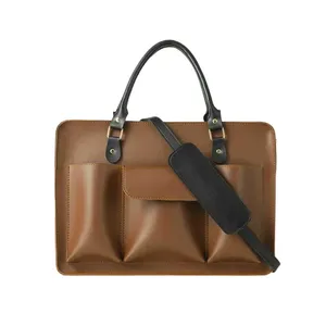 Sac fourre-tout classique pour ordinateur portable, couleur chocolat, style bureau et affaires - Product Image 1