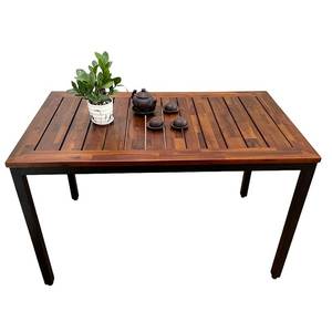 Rustic Acacia Wood Garden <b>Table</b> with Powder-Coated Iron Legs for Courtyard Use - Product Image 1