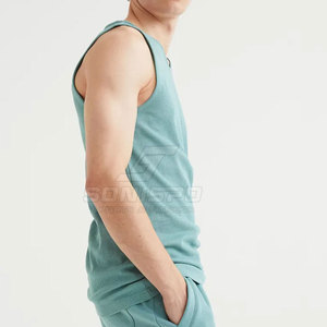 SONISPO เสื้อกล้ามถักสีทึบสำหรับผู้ชาย O-Neck Breathable Casual Style สีฟ้าอ่อน - Product Image 2