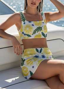 กระโปรงลูกไม้ทรงเอสีเหลืองพร้อมเสื้อครอป ลุคฤดูร้อนที่หรูหราและสดใสด้วยกลิตเตอร์ - Product Image 2