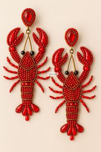 Exquisitos Pendientes de Langosta con Cuentas, Joyería de Moda con Perlas Rojas y Doradas para Chicas - Product Image 6