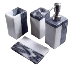 Juego de baño de mármol Piedra blanca Hotel Hogar Dispensador de jabón y bandeja Juego de accesorios de baño Mejor venta - Product Image 4