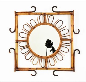 Ganchos de espejo de pared de ratán rústico de lujo moderno Diseño enmarcado encantador para la decoración elegante del hogar en el baño o la sala de estar - Product Image 2