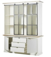 Buffet Vaisselier Moderne de Luxe Extensible et Pliant avec Porte Coulissante Néerlandaise en Bois Massif Blanc, Meuble de Rangement pour Salon et Hôtel