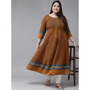 ชุดคุर्ติผ้าฝ้ายสีน้ำตาลแบบอนาร์กาลีสำหรับผู้หญิงไซส์ใหญ่ XXL-5XL - Product Image 2