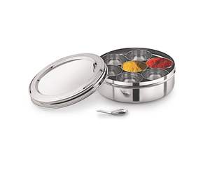 Boîte à épices classique en acier inoxydable avec 7 récipients ronds, couvercle à finition miroir pour la cuisine, Masala Dabba - Product Image 3