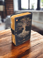 Journal en cuir véritable, grand grimoire, design d'arbre de vie en relief, couverture rigide avec reliure cousue, livre de sorts vierge