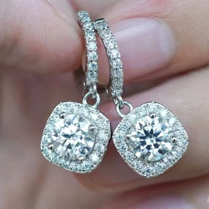 Pendientes de Aro Estilo Halo con Diamantes Moissanite VVS Certificados por GRA, Estilo Antiguo, con Plata de Ley 925, Joyería Fina a Bajo Precio - Product Image 1