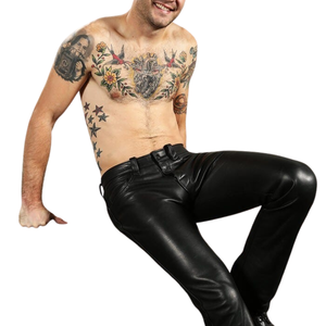 Jeans en cuir taille basse confortables et élégants pour une tenue moderne et audacieuse - Product Image 1