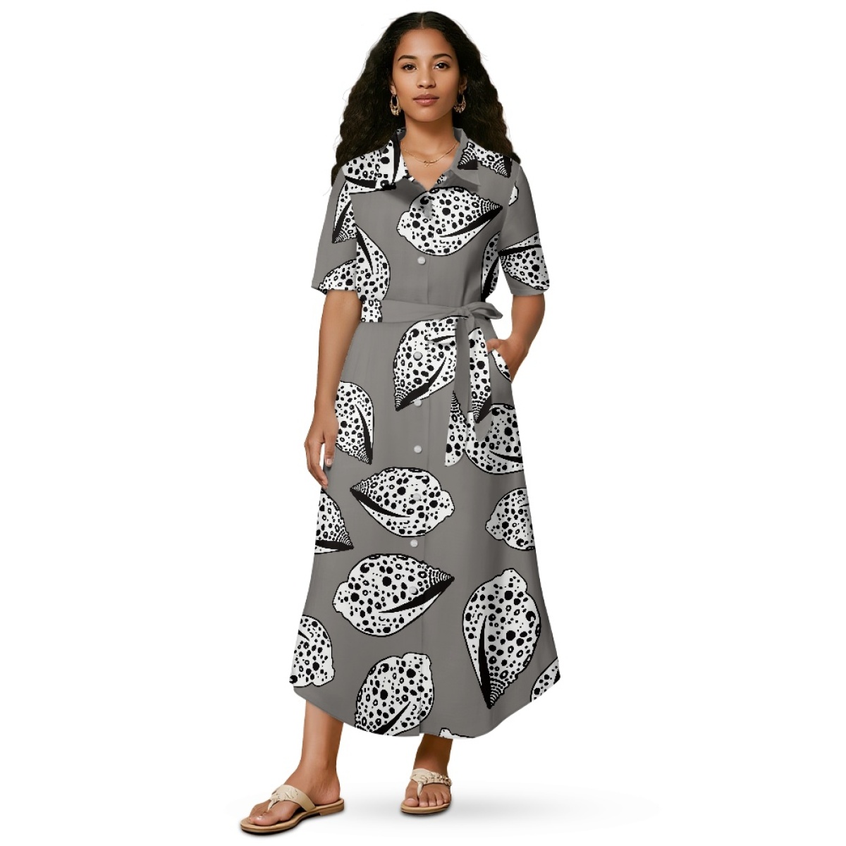 Fashion Items Print on Demand Hawaiian Shells Knee-Length Short Sleeve  Shirt Dress for Women Custom Casual Dress with Belt| Alibaba.com