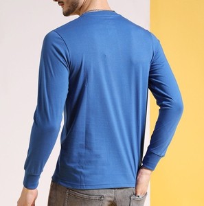 Ropa informal personalizada de manga completa con cuello en V, camiseta regular para hombre, tela de algodón de punto, logotipo a pedido, camiseta para hombre - Product Image 4