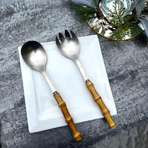 Kitchen salad servers Stainless Steel Spoon Fork Durable Handle Salad Server Flatware <b>Set</b> <b>Dinnerware</b> <b>Sets</b> Cutlery mirrored steel - Product Image 2