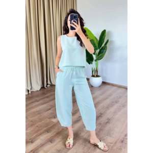 Ensemble de linge de maison en lin vert menthe - Modèle basique - Vente en gros - Product Image 1