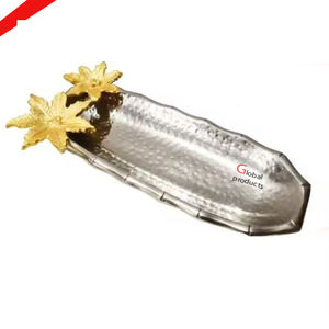 Plateau de portion en métal fini argenté de forme carrée classique avec conception de feuille pour l'hôtel à la maison - Product Image 4