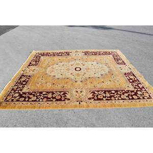 Alfombra turca Vintage de área grande estilo Kilim clásico amarillo rojo patrón de retazos 7,8X9,7 pies Material de lana látex para habitación de pasillo - Product Image 4