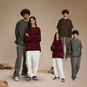 Streetwear personnalisé sérigraphie lavé usé à manches longues double couche T-shirt hommes semblables deux pièces T-shirt pour hommes - Product Image 1