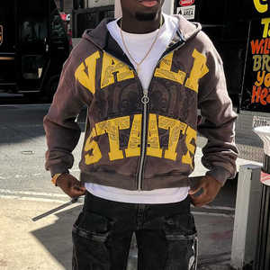 Fabricante de logotipo personalizado de peso pesado lavado con ácido Sun Faded desgastado Vintage apliques bordados parche de gran tamaño Zip Up Hoodies - Product Image 5