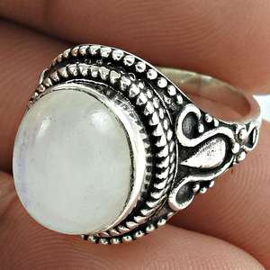 Anillo de Plata de Diseño Retro con Piedra Lunar Arcoíris de Corte Ovalado Hecha a Mano, Hermoso y Casual, Estilo Bohemio Antiguo - Product Image 2