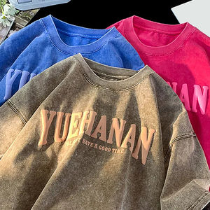 Verano 100% algodón de alta calidad Streetwear Vintage negro camiseta impresa suelta ajuste personalizado Puff estampado ácido lavado camiseta para hombres - Product Image 3