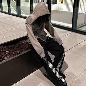 Custom Manufactured Rhinestone 400gsm 100% Cotton Heavyweight Acid Wash Sun Faded Distressed Embroidery Zipper Men's <b>Hoodie</b> - Product Image 6