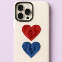 Coque de téléphone portable artistique brodée de perles à double cœur, tendance et très vendue, personnalisable, romantique, de créateur